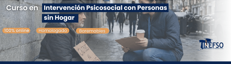 Banner del curso para profesionales sobre estrategias de intervención y el modelo Housing First.