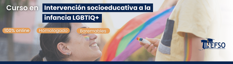 Logo de Inefso invitando a curso de especialización social para intervenir con menores LGTBIQ+.